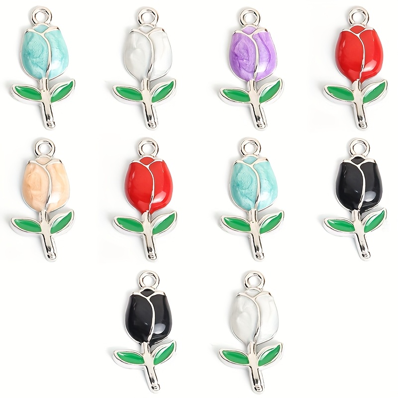 10pcs Multicolor Tulip Enamel Drip Oil Charms for DIY Crafting